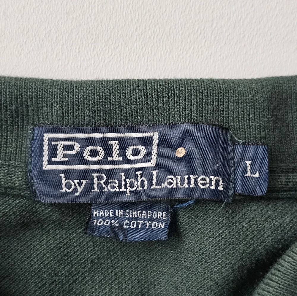 Vintage 90s Polo Ralph Lauren Forest Green Polo Shirt Red Pony Size L Cotton
